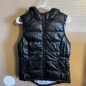 Black puffer vest with hood